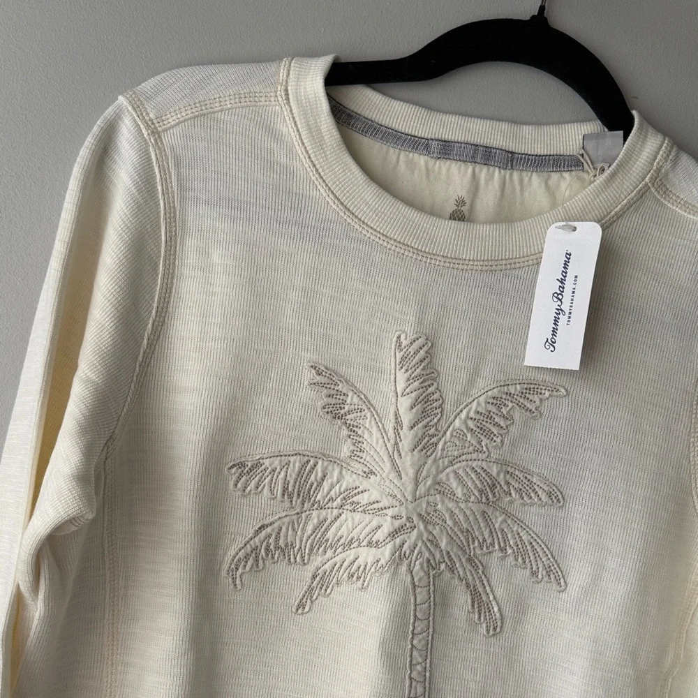 NWT Tommy Bahama Tobago Bay Palm Tree Embroidered crew - Picture 1 of 7